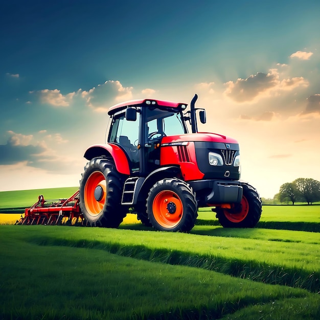 Foto landwirtschaftsmaschinen mit traktoren auf feldern