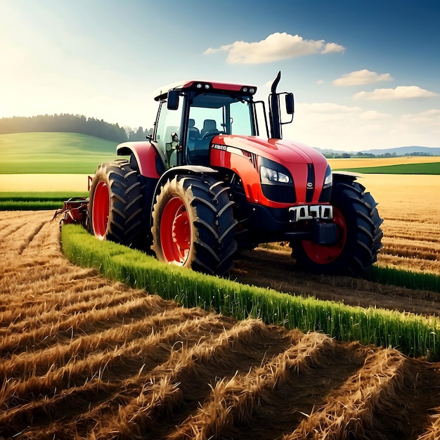 Foto landwirtschaftsmaschinen mit traktoren auf feldern