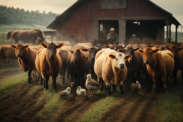 Landwirtschaftsthema mit vielen Tieren, Bogen