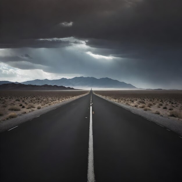 Lange leere Straße mit dunklen Wolken Straße allein Straße