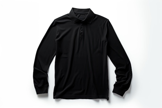 Lange schwarze Poloshirt-Kleidung auf isoliertem weißem Hintergrund