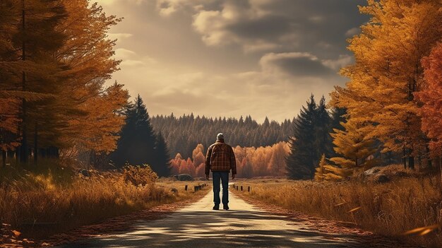 langer Weg durch die Herbstsaison Waldbaum