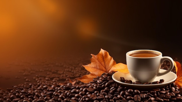 Langes Banner für den Internationalen Kaffeetag mit Herbstdekorationen