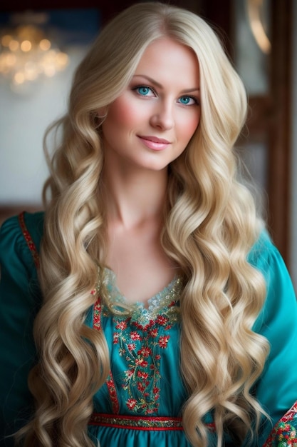Langes blondes Haar mit blauem Lidschatten