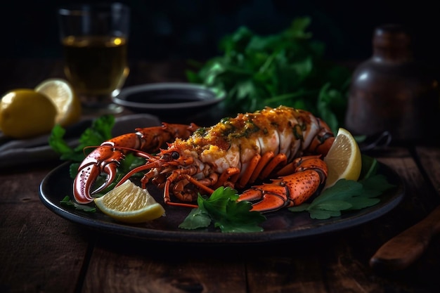 Langosta al horno en un plato IA generativa