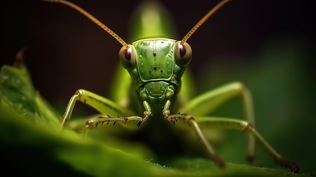 La langosta verde en la hoja La hermosa langosta de alto contraste