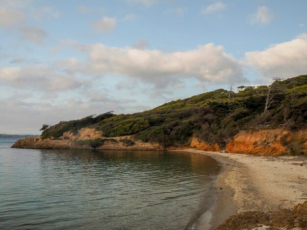 Langoustier playa roja en el paisaje panorámico de la isla porquerolles francia