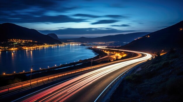 Langzeitbelichtung einer nächtlichen Autobahn