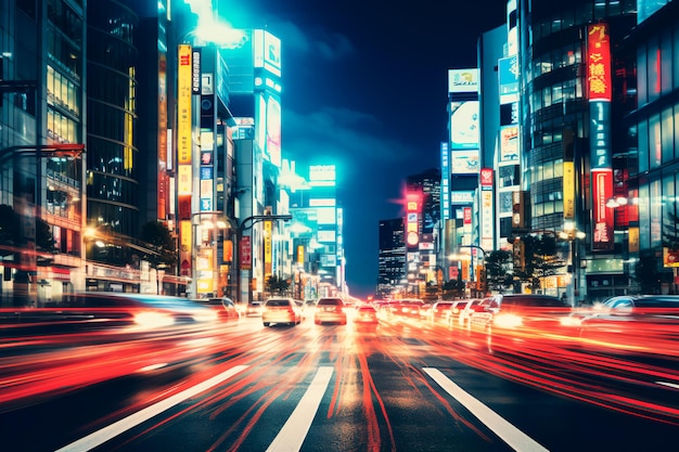 Langzeitfotografie, die eine geschäftige Autobahn oder eine Hauptstraße in einem zeitgenössischen oder futuristischen Stil festhält