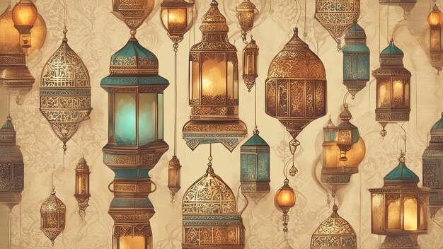 Foto lanterna árabe da ilustração do fundo da celebração do ramadã