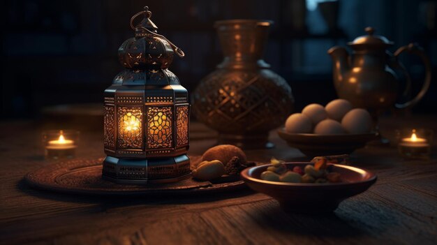 Lanterna árabe do fundo da celebração do ramadã gerada por IA