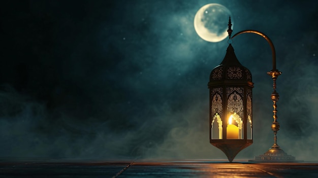 Lanterna árabe e lua Ramadan Kareem