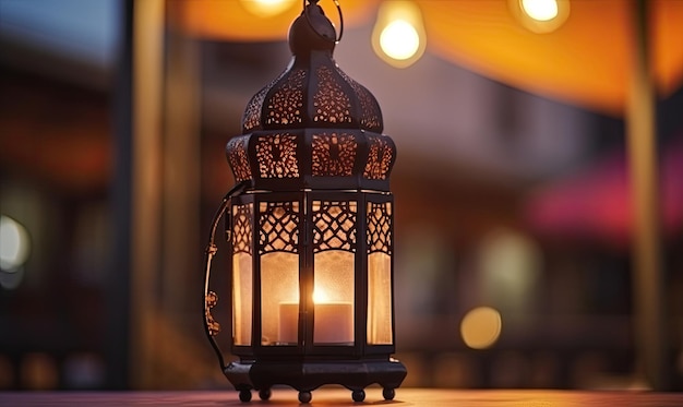 Lanterna árabe ornamental brilhante com uma vela acesa dentro Criando usando ferramentas generativas de IA