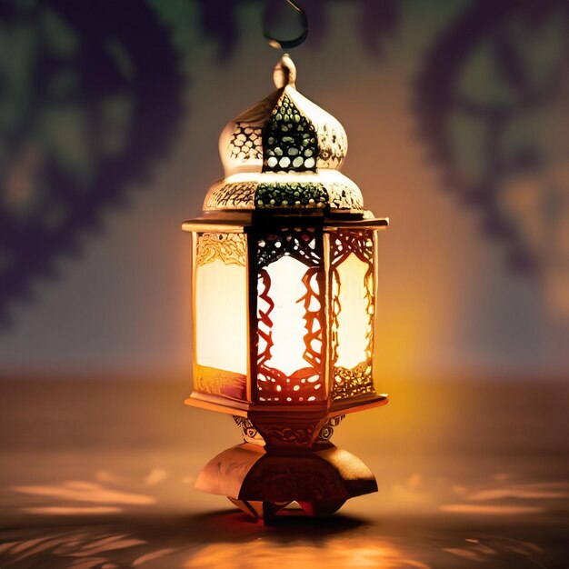 Foto lanterna árabe tradicional acesa para celebrar o mês sagrado do ramadão