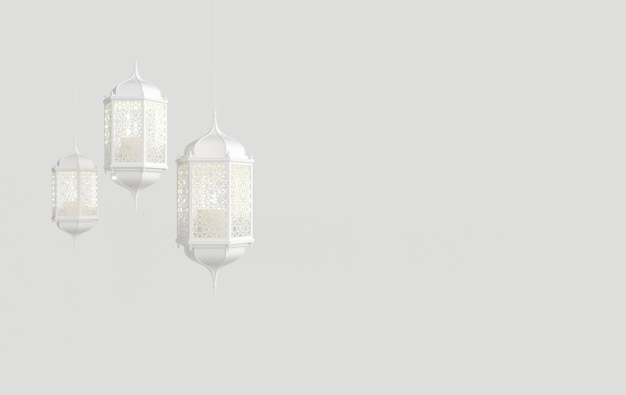 Foto lanterna branca com candeeiro de vela com decoração árabe design arabesco ramadan kareem