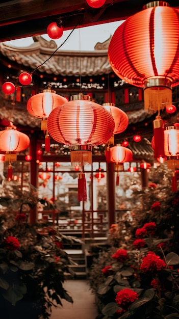 Lanterna chinesa vermelha estética