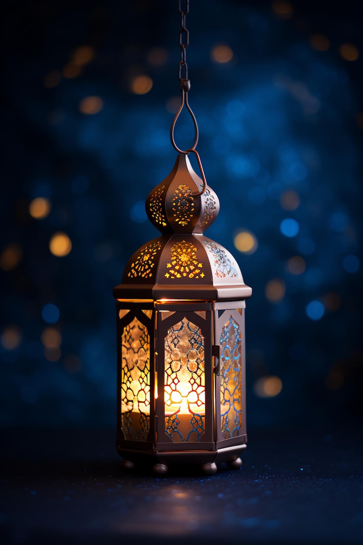 Foto lanterna com fundo de luz noturna para a festa muçulmana do mês sagrado do ramadã kareem
