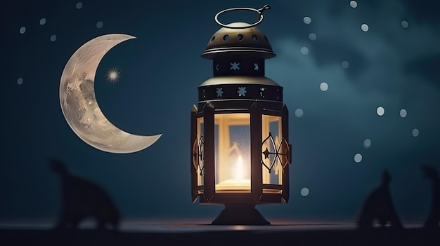 Lanterna com vela acesa e céu noturno Ilustração AI GenerativexA
