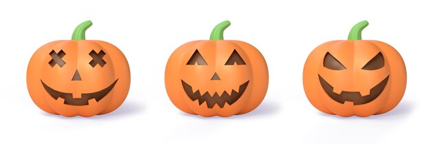 Lanterna de abóbora assustadora de Halloween com uma vela dentro de renderização 3D Set de abóboras para Halloween