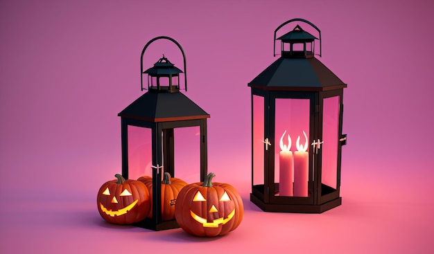 Lanterna de abóbora Eerie Glow Halloween com vela dentro em renderização 3D