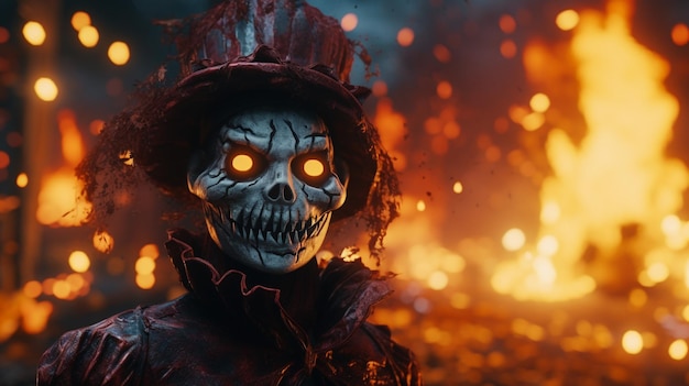 Lanterna de cabeça de abóbora de Halloween com rostos assustadores e malignos feriado assustador generativo ai