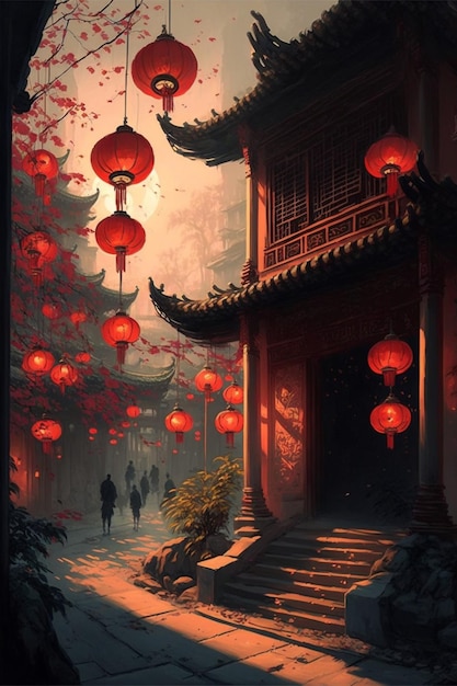 Lanterna de mercado de ano novo chinês antropomórfica generativa Ai