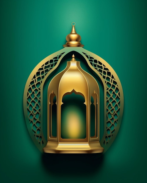 Lanterna de mesquita dourada sobre fundo verde