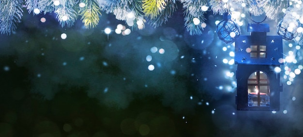 Lanterna de Natal, fundo de feriados de Natal e ano novo, temporada de inverno.