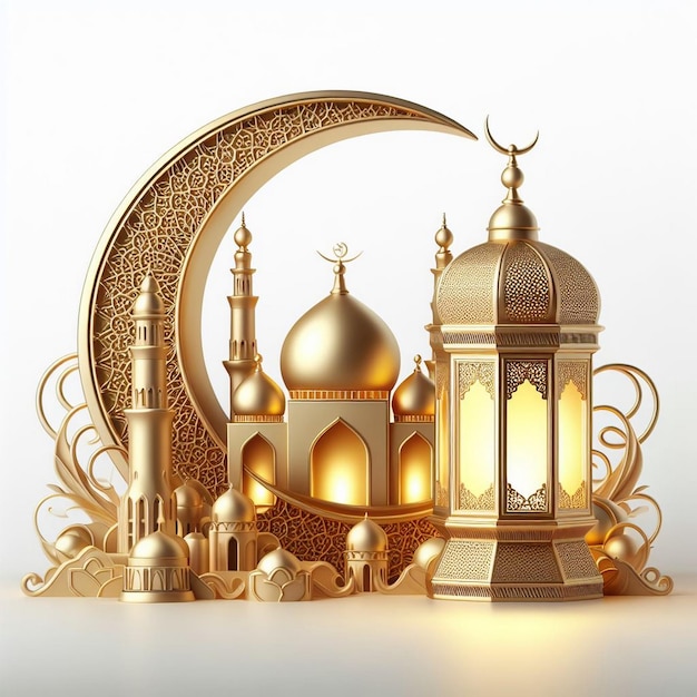 Foto lanterna de ramadã árabe realista moderna em 3d e lua crescente
