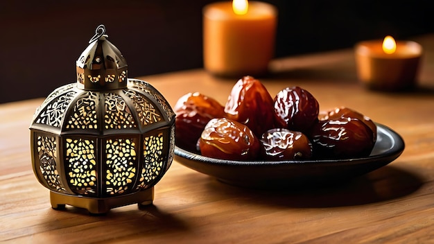 Lanterna de Ramadan e datas em uma tabela ai gerado