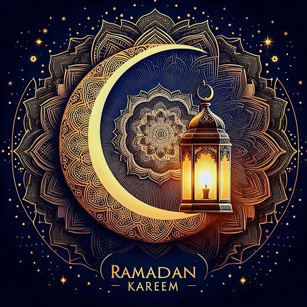 Foto lanterna de ramadan kareem e cartão de lua crescente desenho de saudação islâmica cartão de eid mubarak