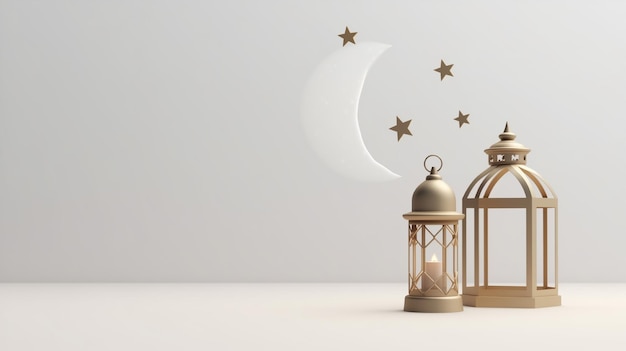 Foto lanterna do ramadan kareem com crescente e estrelas