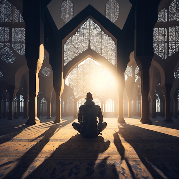 Foto lanterna islâmica com fundo da mesquita eid mubarak