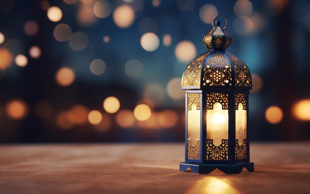 lanterna islâmica com luzes bokeh no fundo para adha e fitr eid