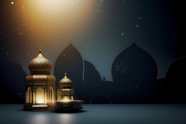 Lanterna islâmica de ilustração fica com luz de vela fundo de ramadhan kareem gerado ai