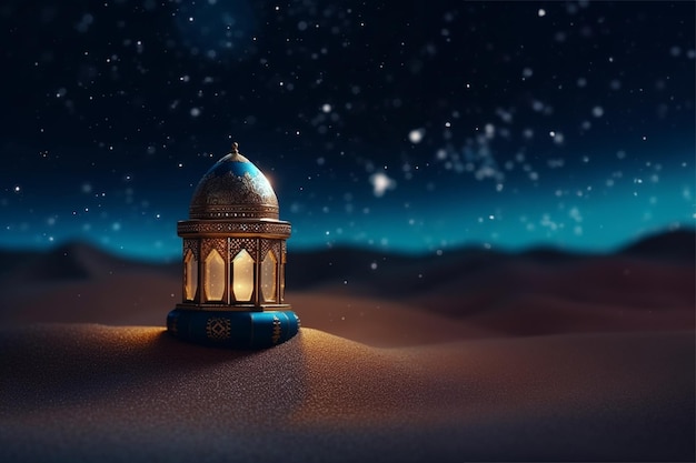 Lanterna islâmica na noite estrelada do deserto