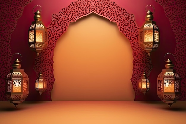 Lanterna islâmica ornamento de luxo dourado e marrom celebração do ramadan kareem Antecedentes gerados por IA