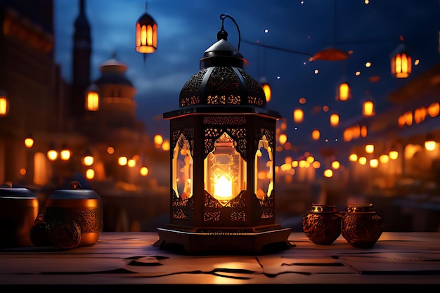 Lanterna para celebrar o Ramadão no fundo da fábrica