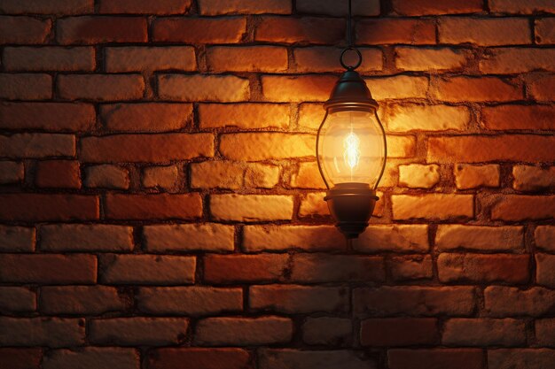 Foto lanterna pendurada em uma parede de tijolos à noite ai gerado