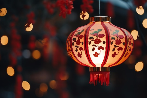 Lanterna Vermelha Chinesa na Noite criada com IA Gerativa