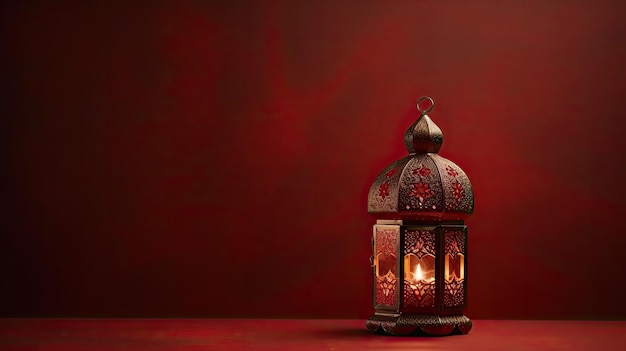 Lanterna Vermelha do Ramadão Ornamento Islâmico Bokeh desfocado Fundo