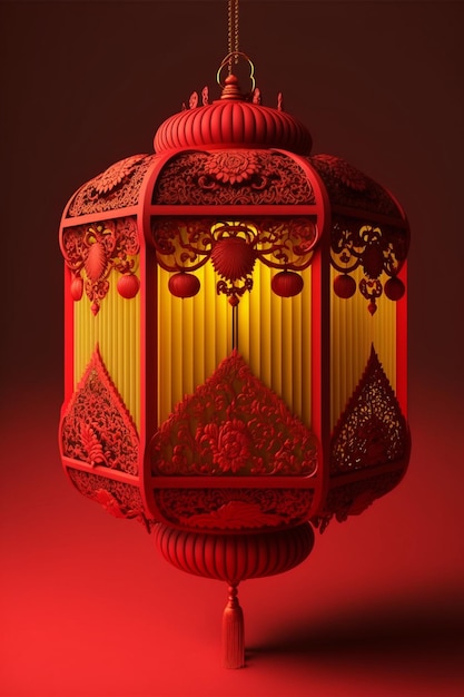 Lanterna vermelha e dourada em um fundo vermelho generativo ai