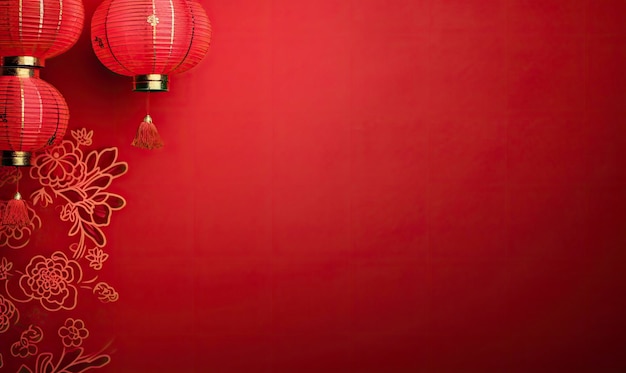 Lanterna vermelha pendurada no fundo vermelho padrão chinês simples simples e bonitohd