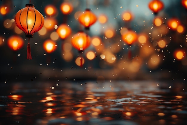 Lanternas brilhantes em cenário festivo chinês