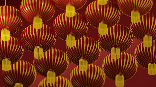 Lanternas chinesas em 3D em um fundo vermelho Ilustração com lanternas chinesas para o ano novo