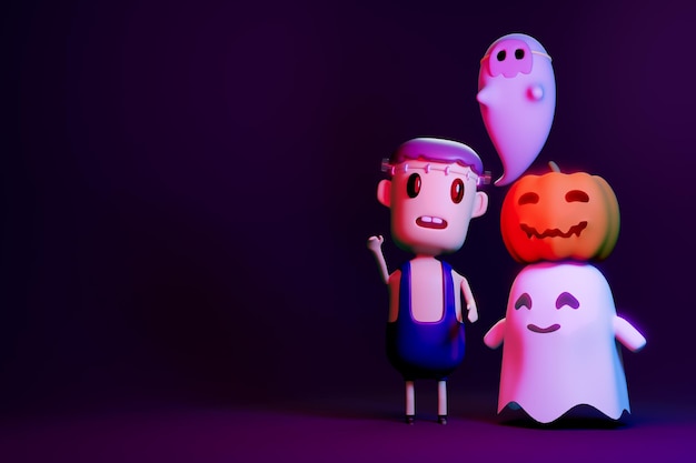 Lanternas de abóbora Jack O e fantasma no Halloween para fundo ou outra renderização em 3D