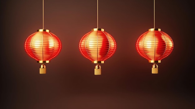 Lanternas de Ano Novo Chinês cor dourada 3D renderização de detalhes reais