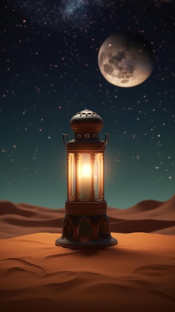 Lanternas de bênçãos Sereno Eid Mubarak Fundo com lua crescente mínima