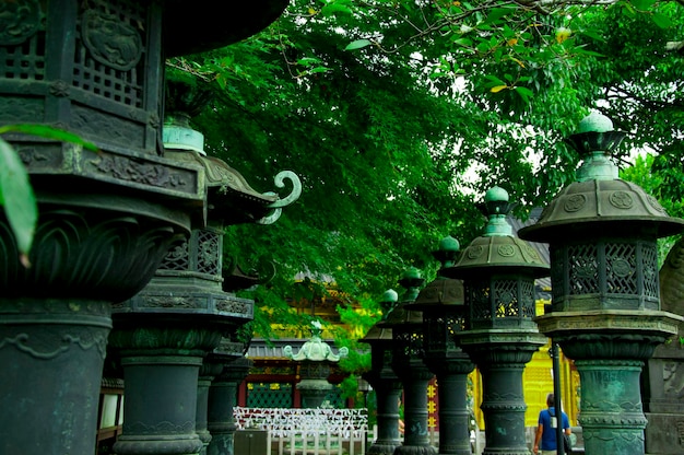 Lanternas de cobre da construção histórica de japão tokyo ueno toshogu