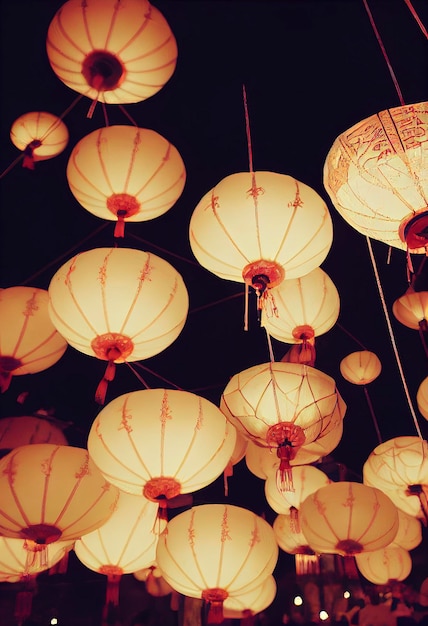 Lanternas de papel chinês vermelho todas acesas para o ano novo chinês